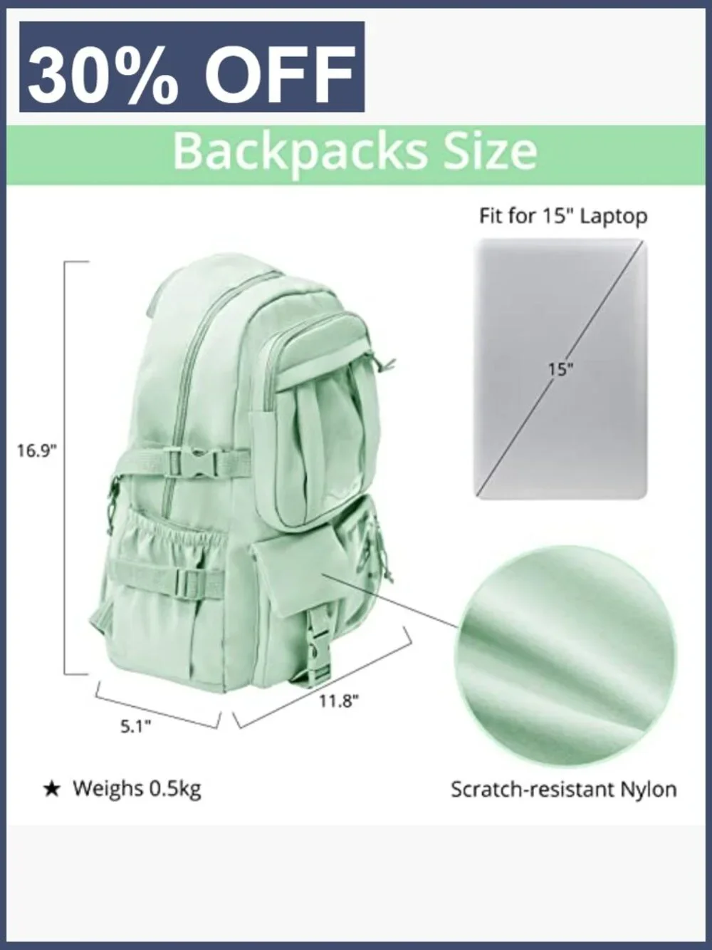 Kawaii Backpack Rucksack for Teen Girls Aesthetic Student Bookbag with Pin